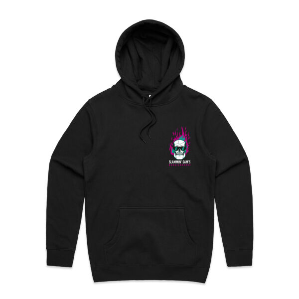 Slammin' Sam's Boogieboards Skull On Fire (Neon)  - Mens Stencil Hoodie Thumbnail