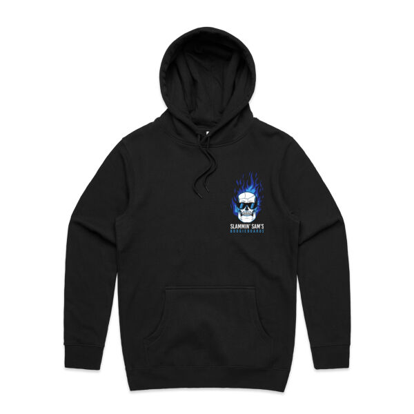 Slammin' Sam's Boogieboards Skull On Fire (Blue)  - Mens Stencil Hoodie Thumbnail