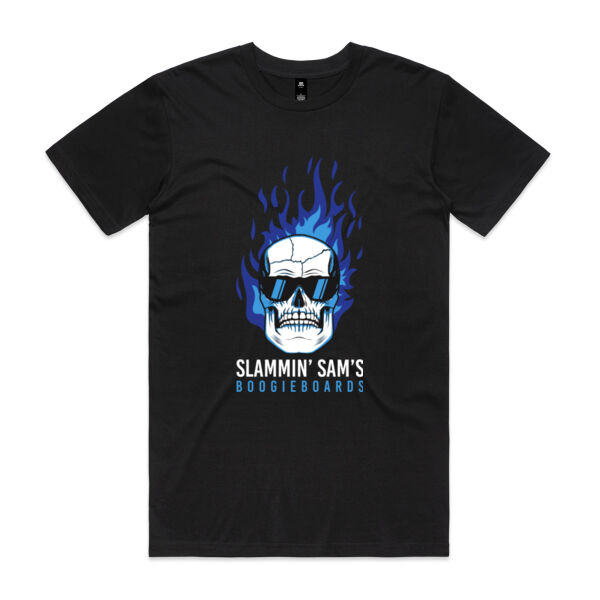 Slammin' Sam's Boogieboards Skull On Fire (Blue) - Mens Staple T shirt Thumbnail